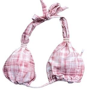Vix Bia Tube Bikini Top Pink Plaid Print Halter Tie Adjustable Size Small